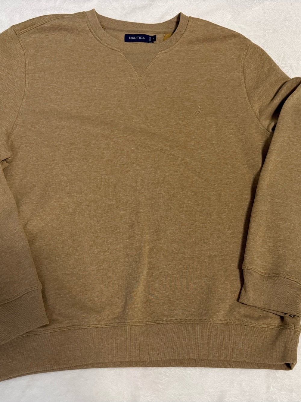 Nautica Men’s Crewneck Sweatshirt XL Embroidered Logo- Brown/Tan